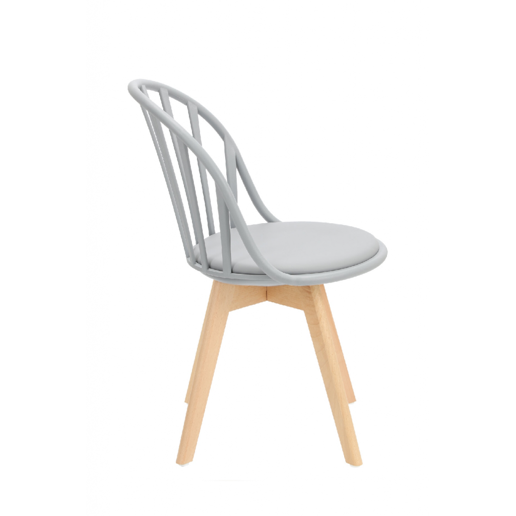 Light Grey Padded Plastic Side Chair With Wood Legs-PP Chair
