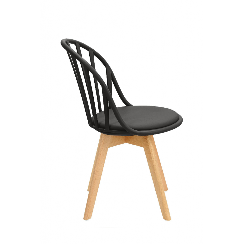 Black Padded Plastic Side Chair With Wood Legs-PP Chair