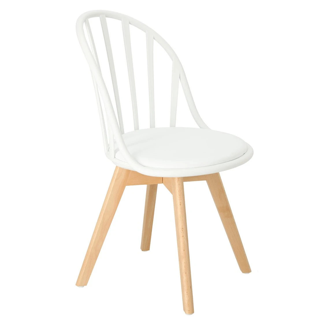 White Padded Plastic Side Chair With Wood Legs-PP Chair
