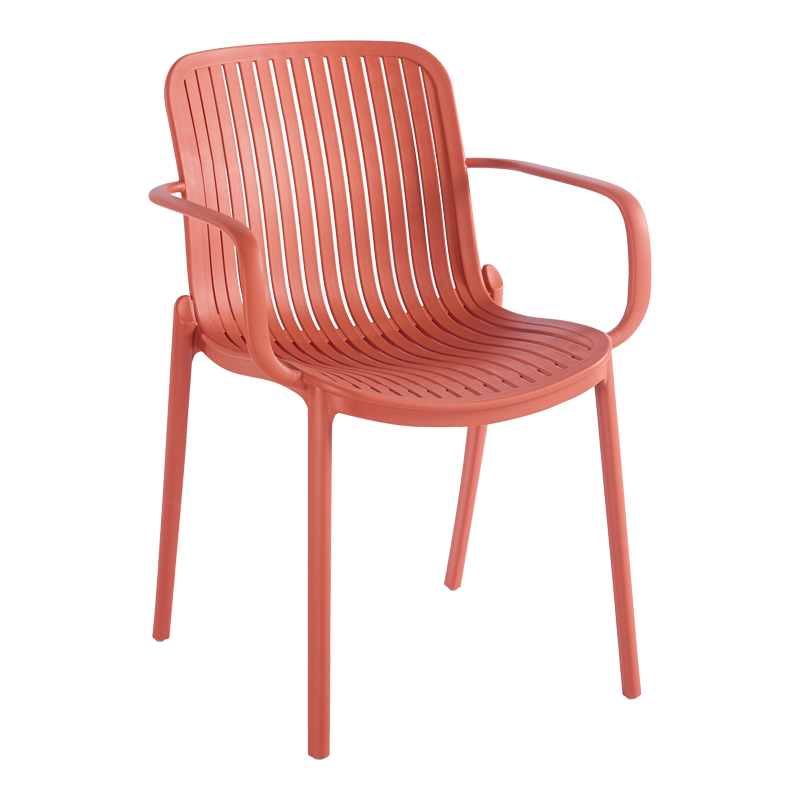 Stackable Ventilated Slatted PP Plastic Arm Dining Chair, Monoblock Injection Armchair for Indoor & Outdoor-PP Chair