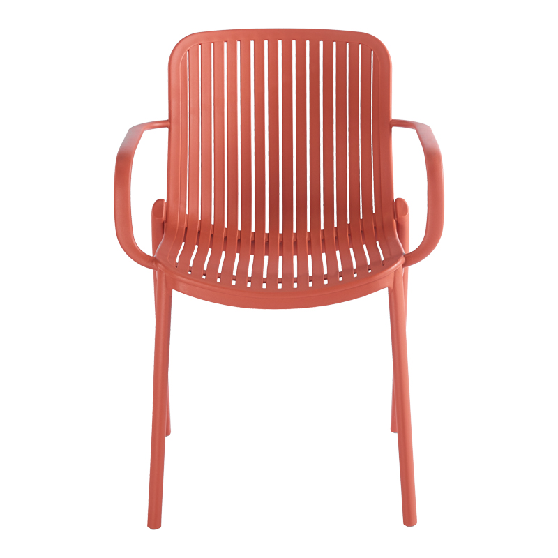 Stackable Ventilated Slatted PP Plastic Arm Dining Chair, Monoblock Injection Armchair for Indoor & Outdoor-PP Chair