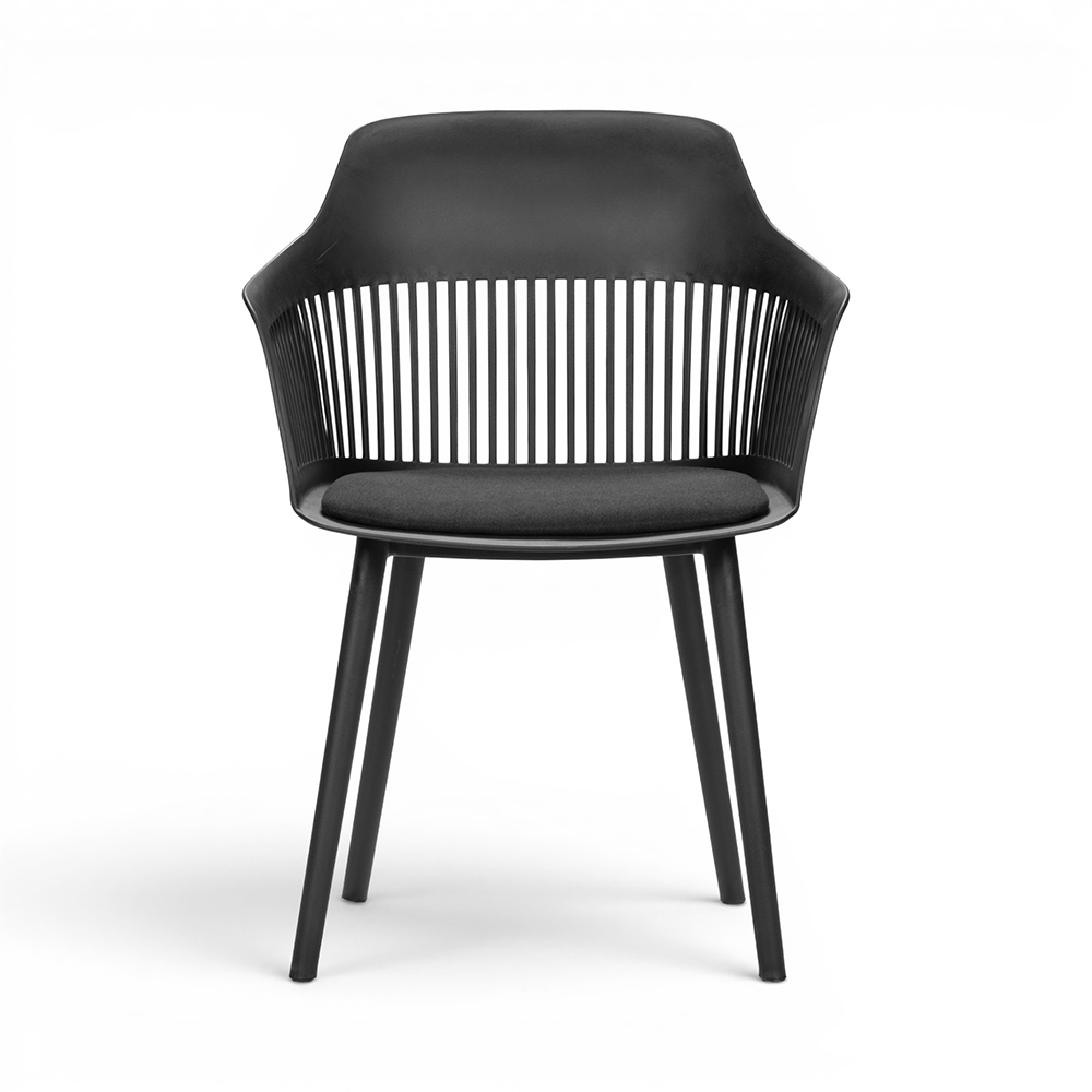 Modern Slatted Back PP Plastic Armchair with Upholstered Cushion, Commercial Nordic Dining Chair for Cafe, Restaurant & Office Project