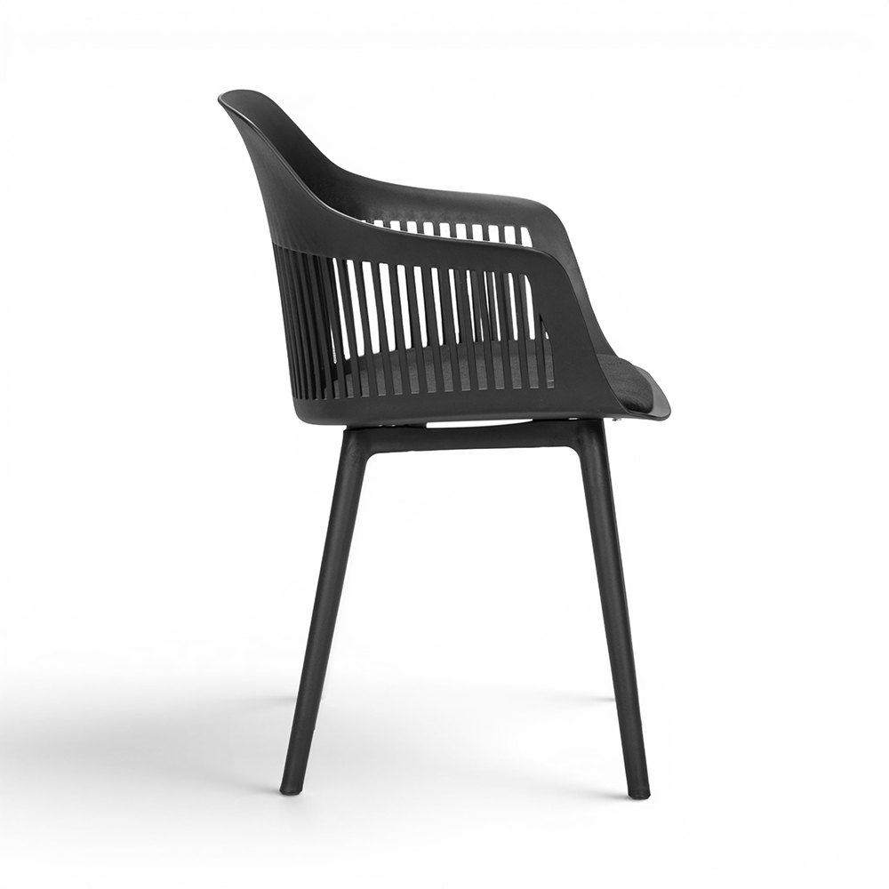 Modern Slatted Back PP Plastic Armchair with Upholstered Cushion, Commercial Nordic Dining Chair for Cafe, Restaurant & Office Project