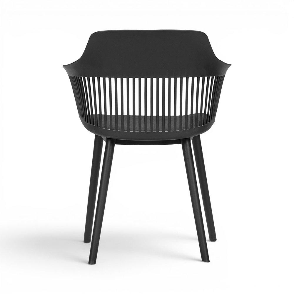 Modern Slatted Back PP Plastic Armchair with Upholstered Cushion, Commercial Nordic Dining Chair for Cafe, Restaurant & Office Project