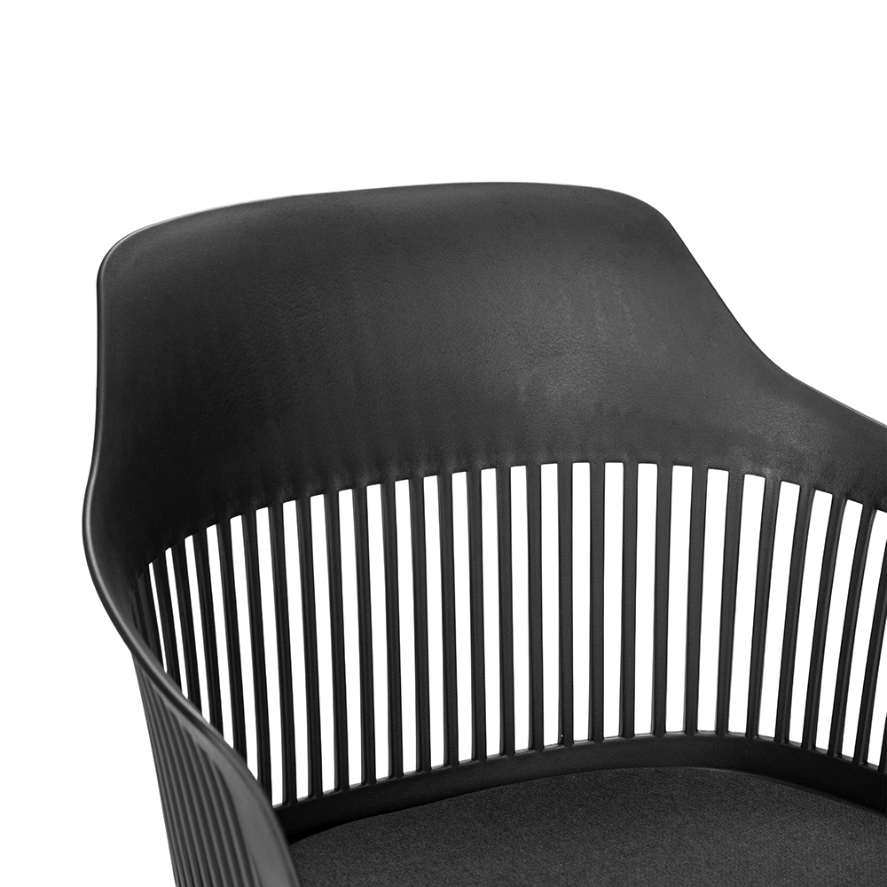 Modern Slatted Back PP Plastic Armchair with Upholstered Cushion, Commercial Nordic Dining Chair for Cafe, Restaurant & Office Project