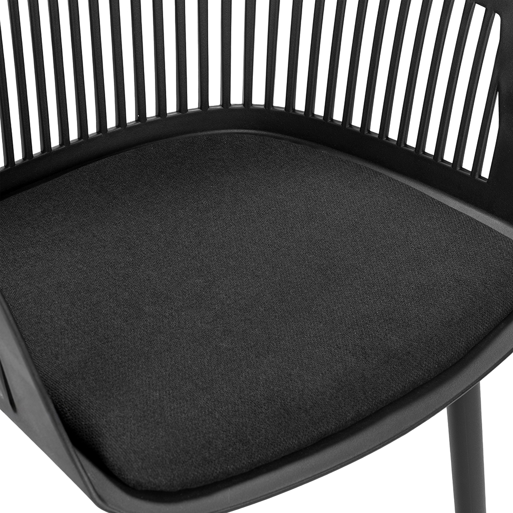 Modern Slatted Back PP Plastic Armchair with Upholstered Cushion, Commercial Nordic Dining Chair for Cafe, Restaurant & Office Project