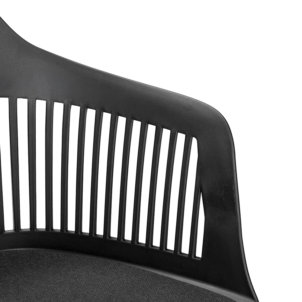 Modern Slatted Back PP Plastic Armchair with Upholstered Cushion, Commercial Nordic Dining Chair for Cafe, Restaurant & Office Project