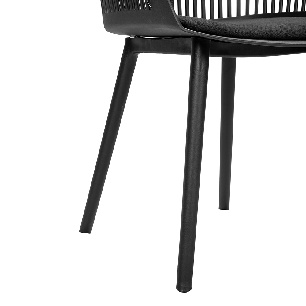 Modern Slatted Back PP Plastic Armchair with Upholstered Cushion, Commercial Nordic Dining Chair for Cafe, Restaurant & Office Project