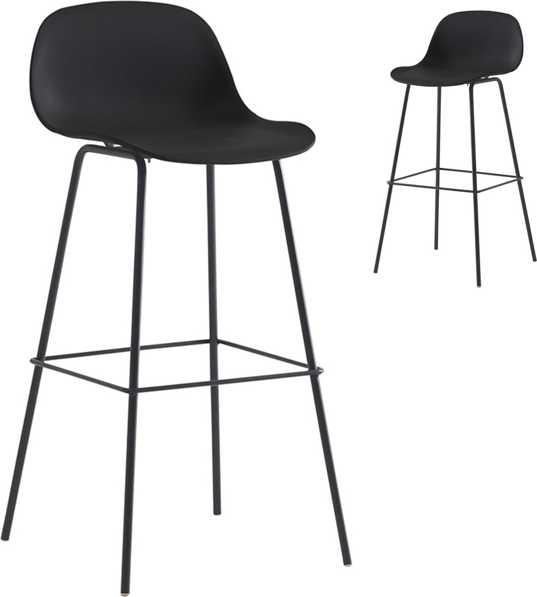 Short Back Black Polypropylene Bar Stool With Footrest-PP Chair
