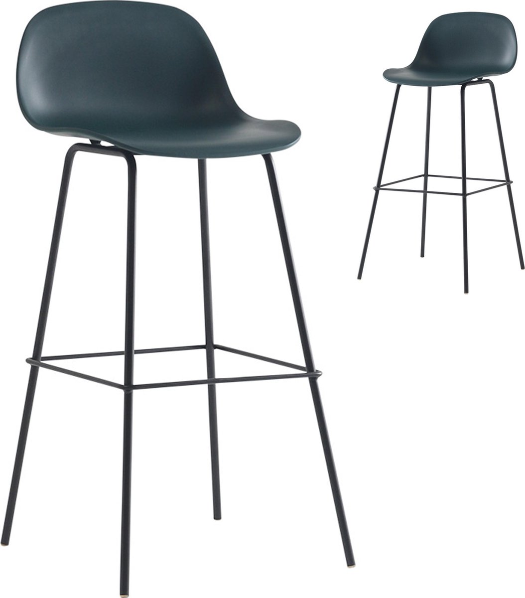 Short Back Navy Blue Polypropylene Bar Stool With Footrest-PP Chair