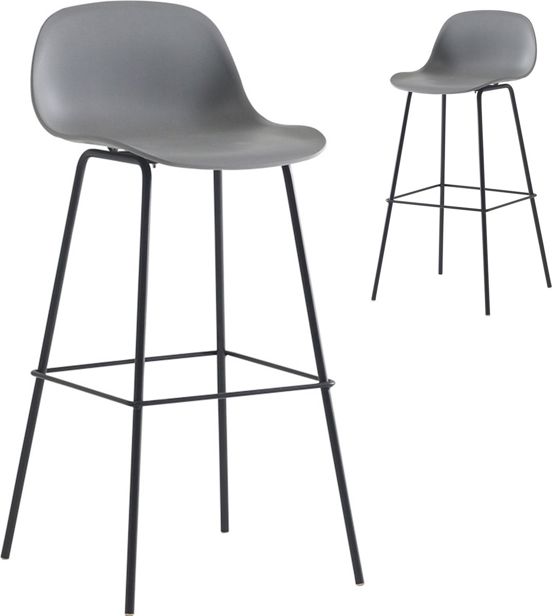 Short Back Dark Grey Polypropylene Bar Stool With Footrest-PP Chair