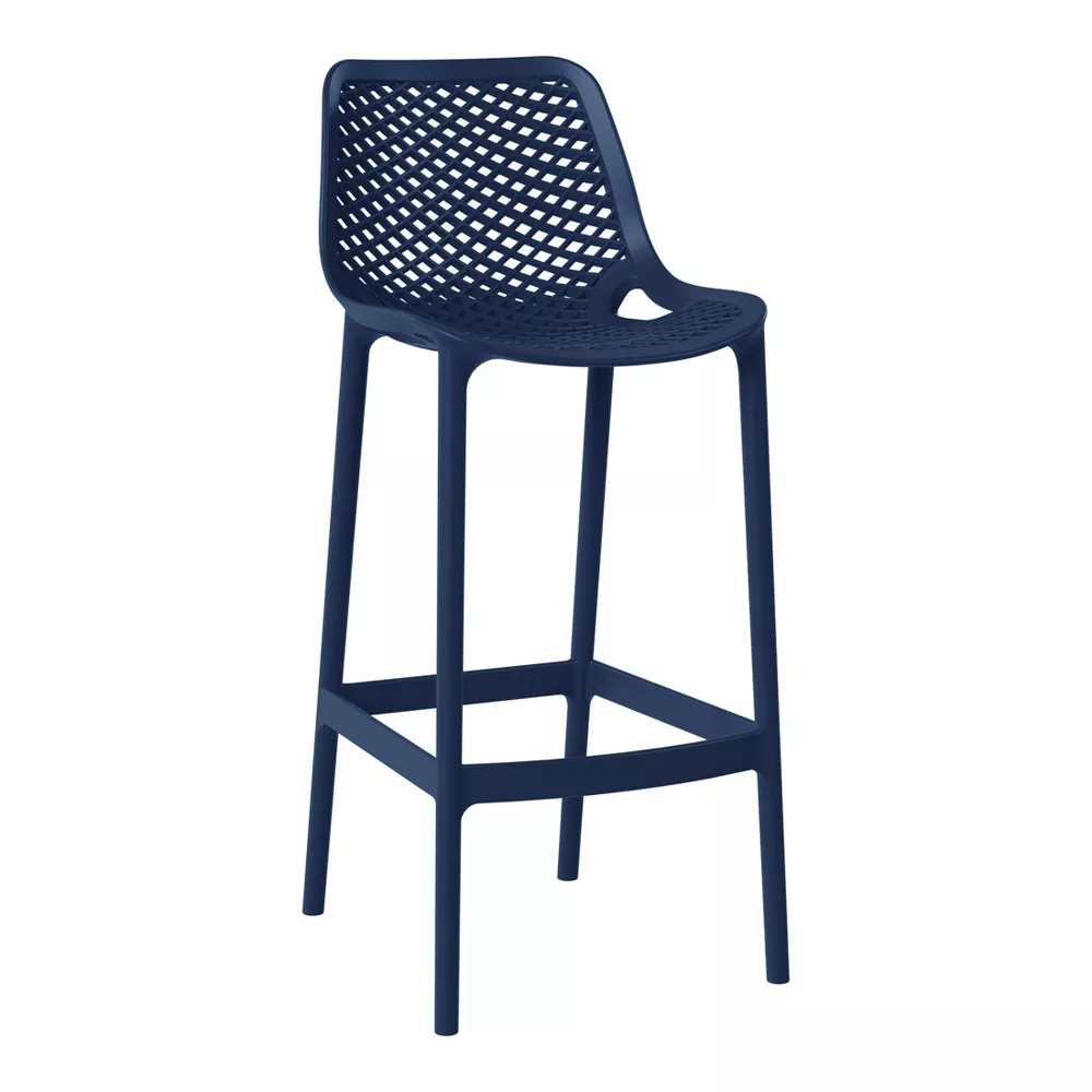 Navy Blue Plastic Bar Stool with Woven-Style Backrest