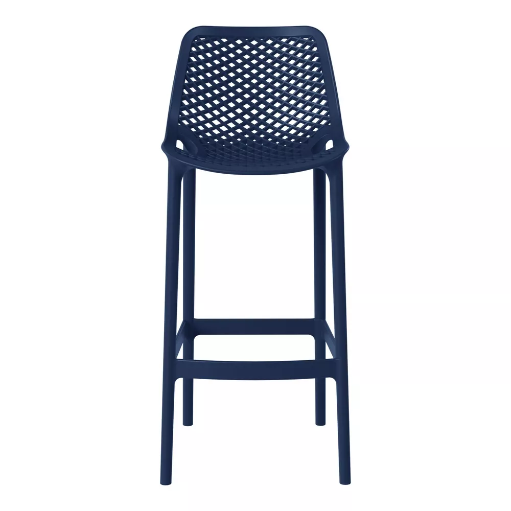 Navy Blue Plastic Bar Stool with Woven-Style Backrest