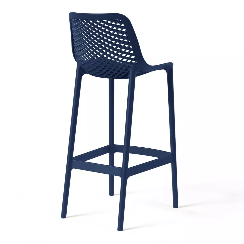 Navy Blue Plastic Bar Stool with Woven-Style Backrest