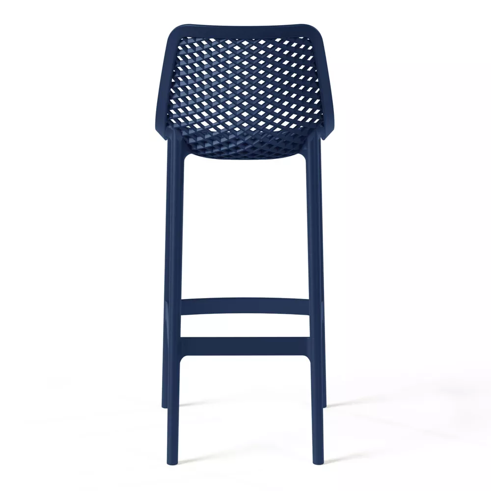Navy Blue Plastic Bar Stool with Woven-Style Backrest