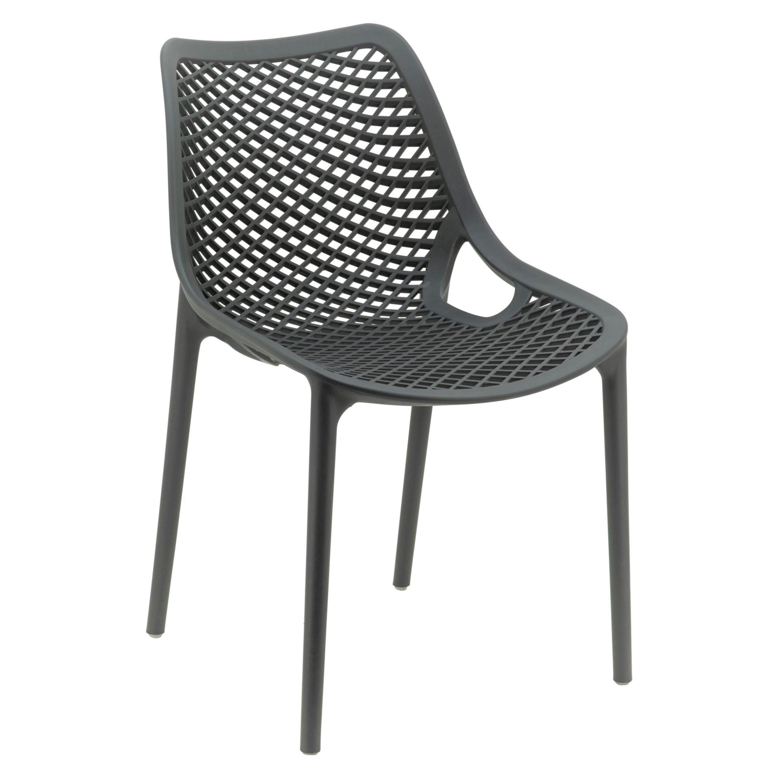 One-Piece PP Plastic Dining Chair, Dark Gray Hollow Mesh Perforated Backrest Stackable Side Chair for Restaurant Cafe
