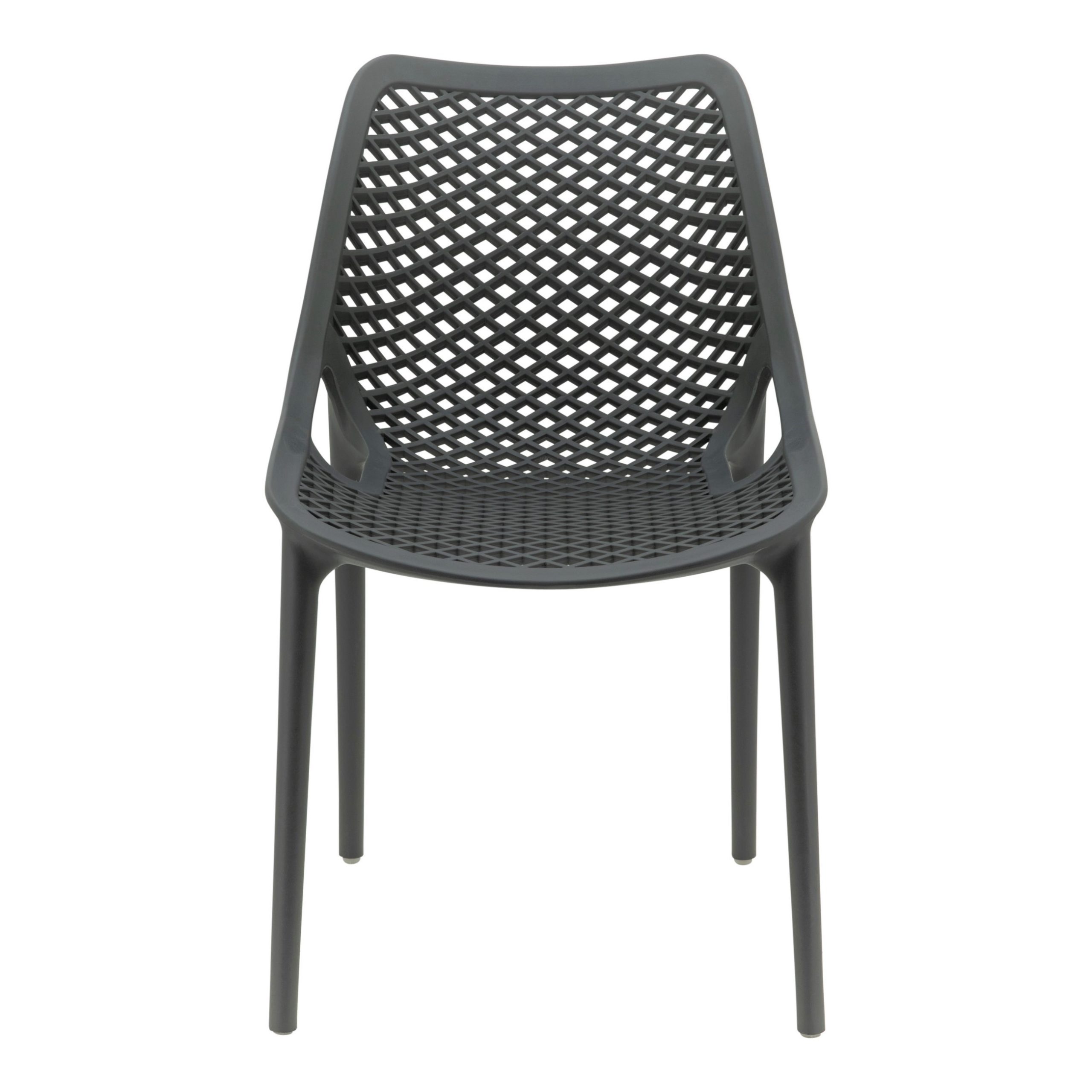 One-Piece PP Plastic Dining Chair, Dark Gray Hollow Mesh Perforated Backrest Stackable Side Chair for Restaurant Cafe