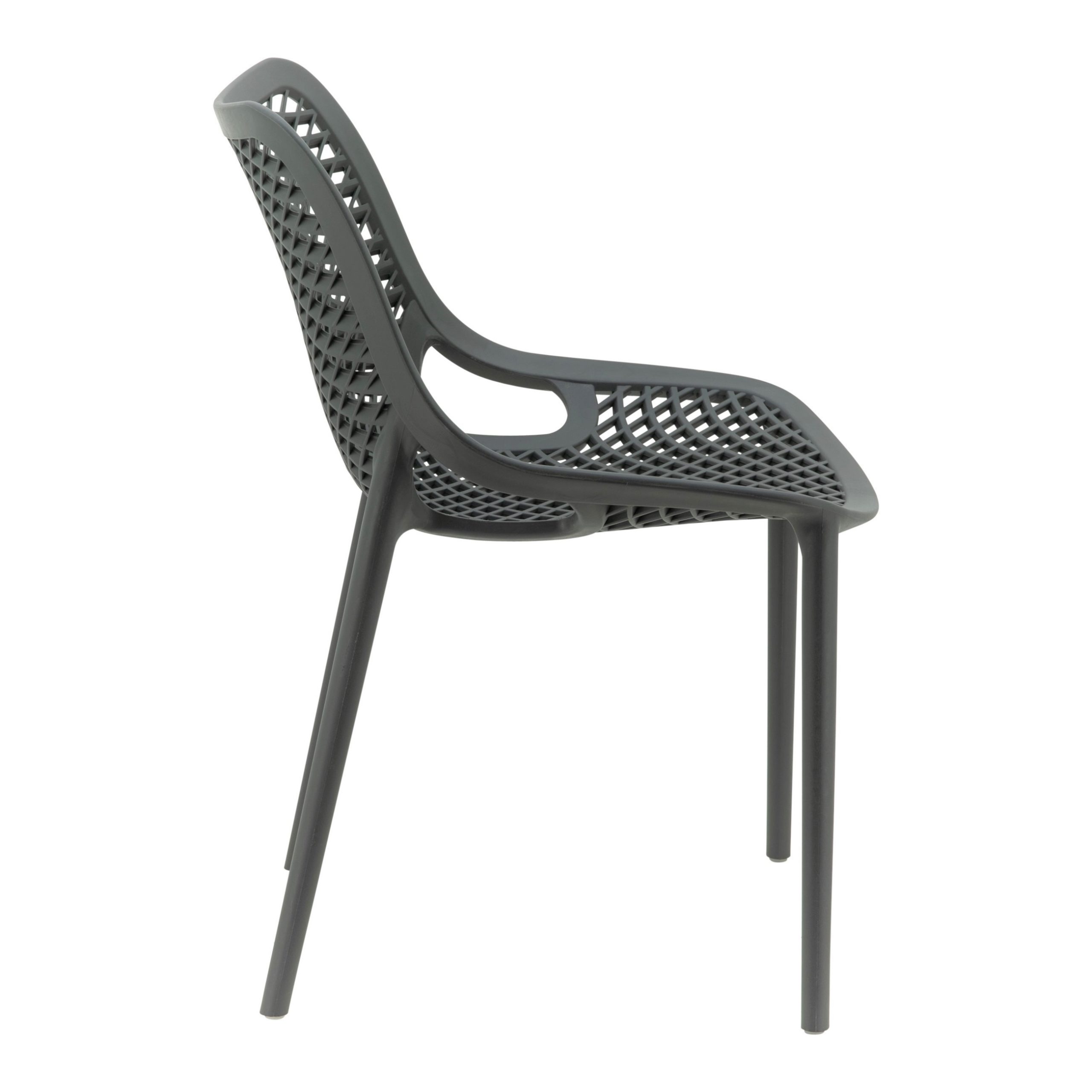 One-Piece PP Plastic Dining Chair, Dark Gray Hollow Mesh Perforated Backrest Stackable Side Chair for Restaurant Cafe