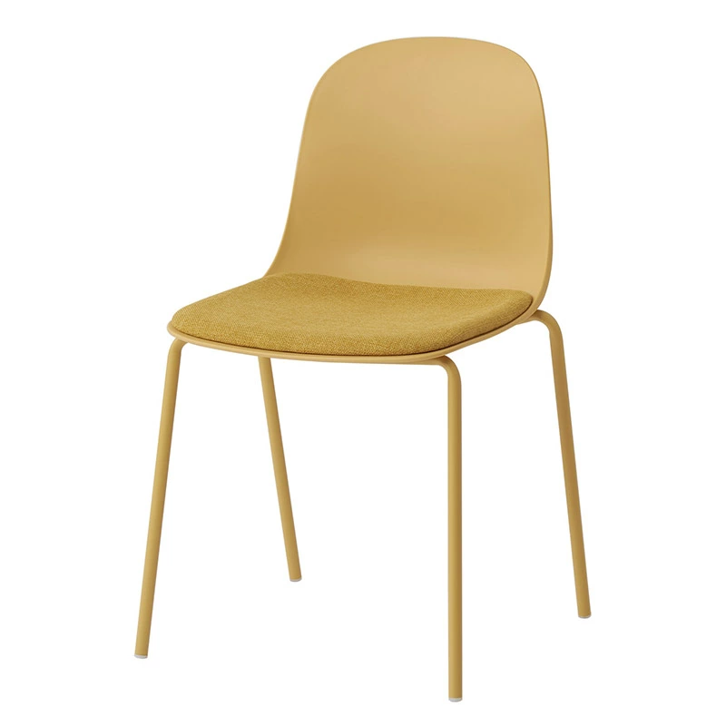 Stackable Mustard Plastic Cafe Chair With Cushion