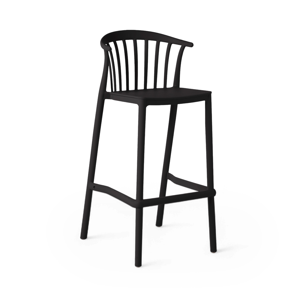 Black Backrest Outdoor Plastic Barstool - Weatherproof, Durable & Modern Seating for Bars & Patios