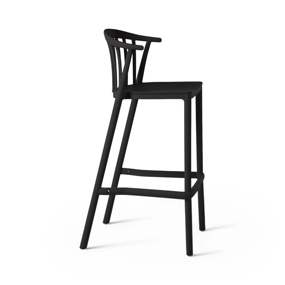 Black Backrest Outdoor Plastic Barstool - Weatherproof, Durable & Modern Seating for Bars & Patios
