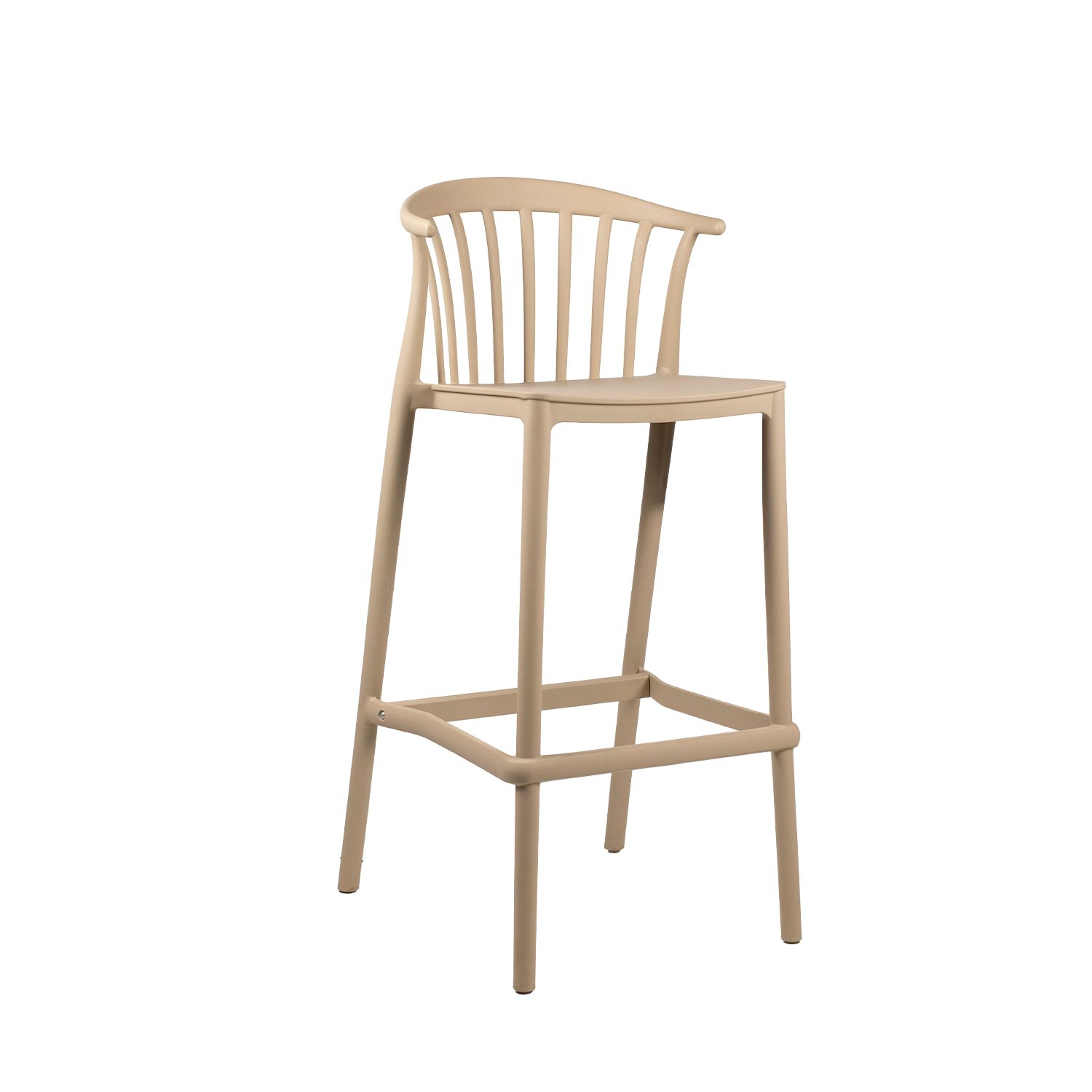 Taupe Backrest Outdoor Plastic Barstool - Weatherproof & Stylish Seating for Outdoor Bars and Patios