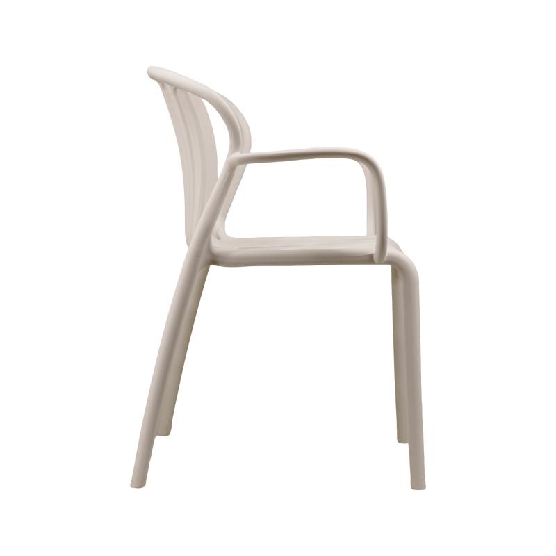 Beige Stackable Plastic Patio Chair with Armrests