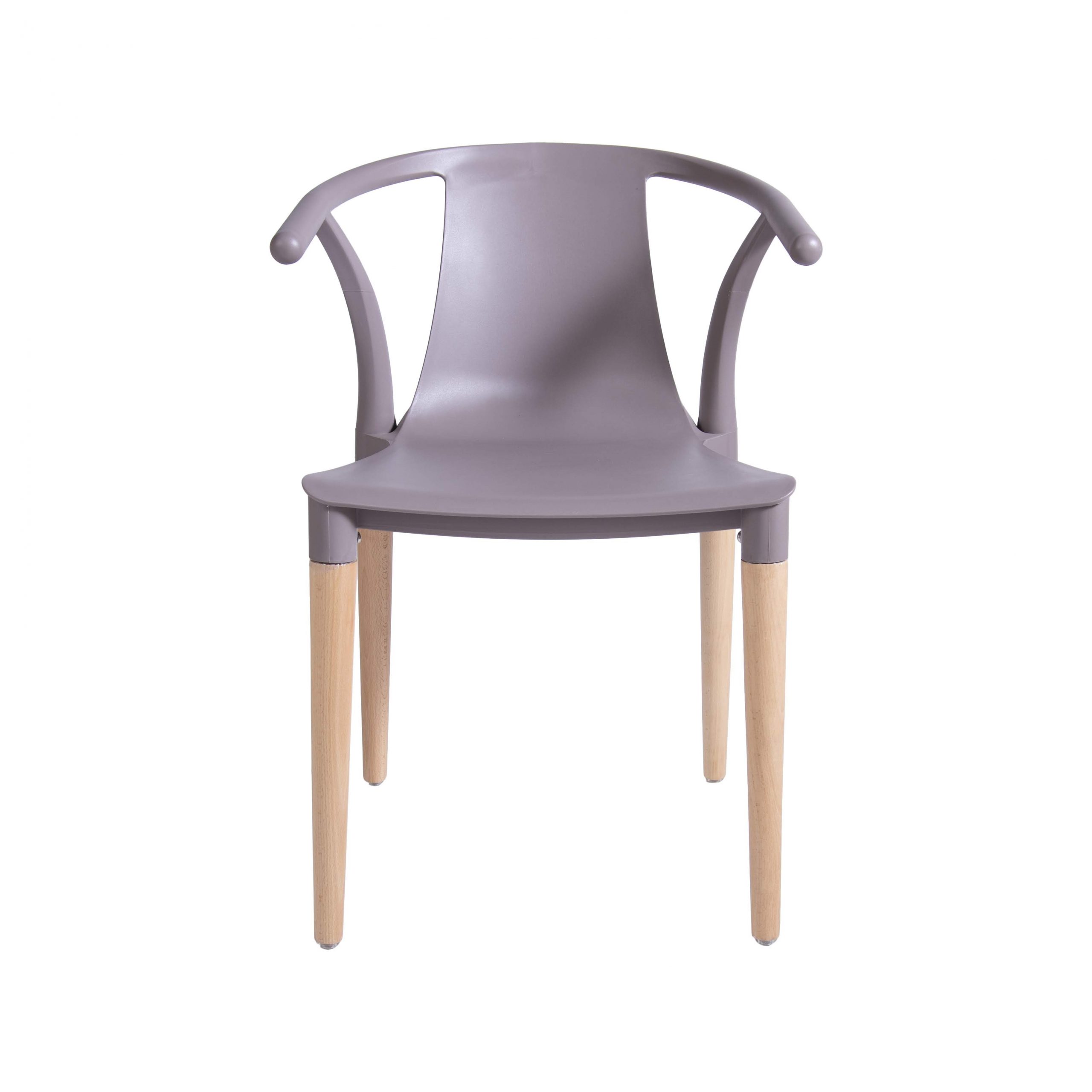 Grey Plastic Armchair With Wood Legs-PP Chair