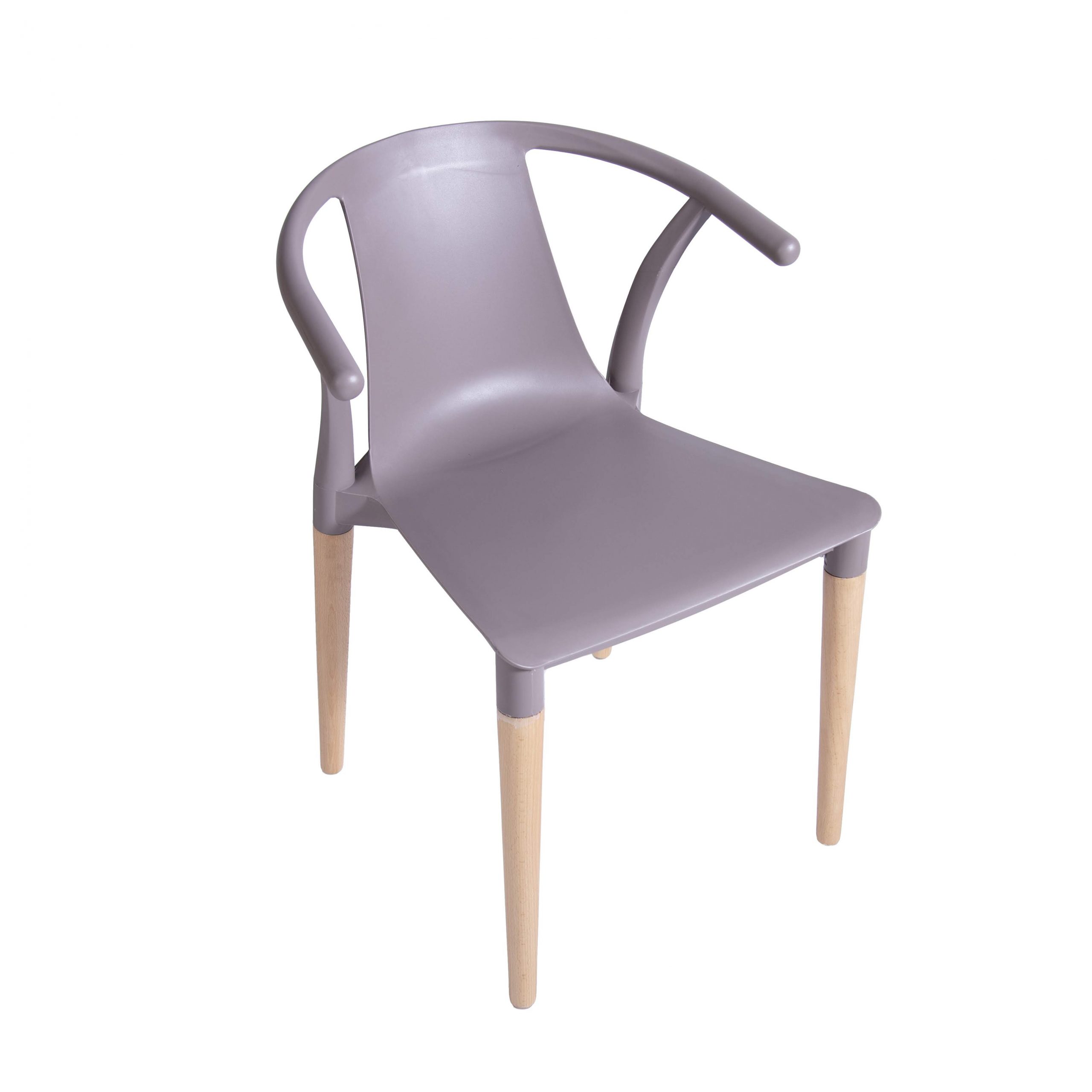 Grey Plastic Armchair With Wood Legs-PP Chair