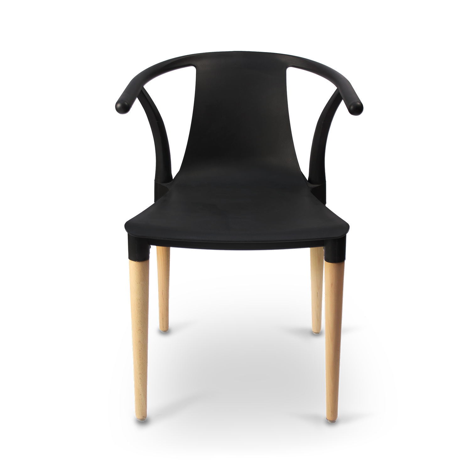 Black Plastic Armchair With Wood Legs-PP Chair