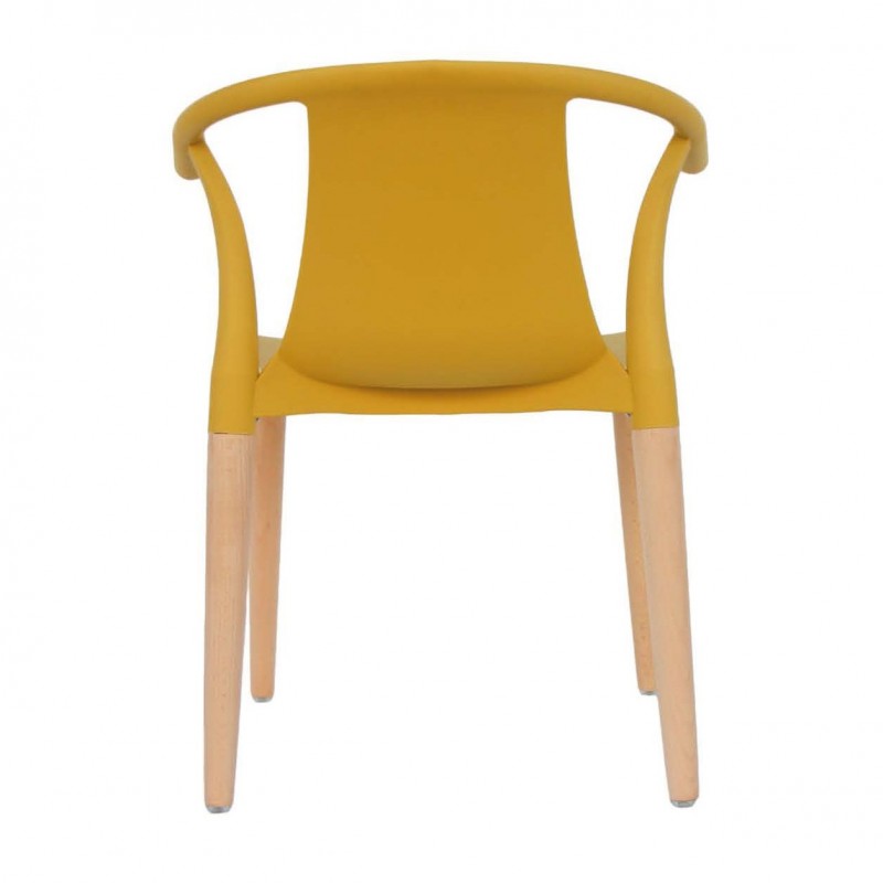 Mustard Plastic Armchair With Wood Legs-PP Chair