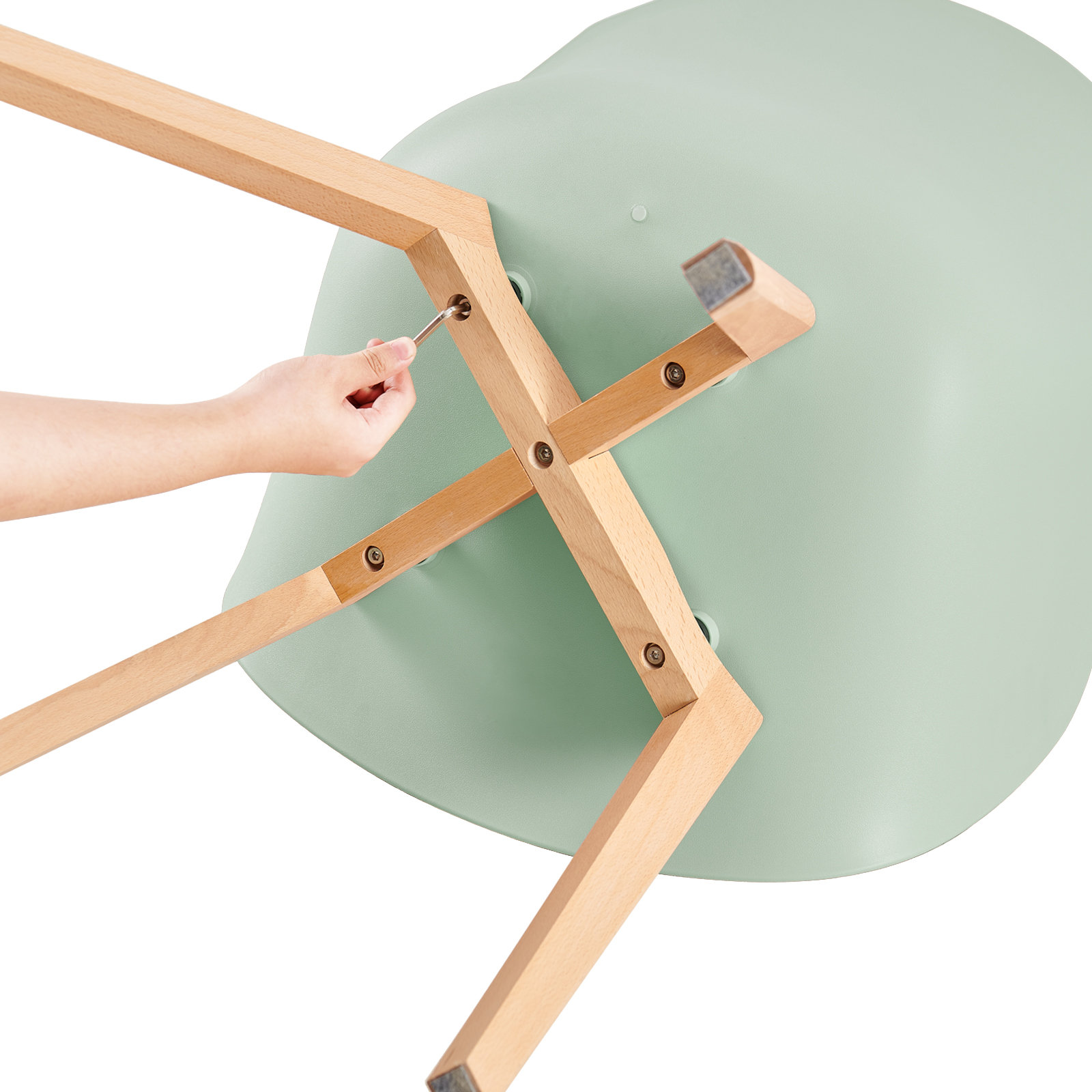 Mint Green Plastic Armchair With Wood Feet-PP Chair