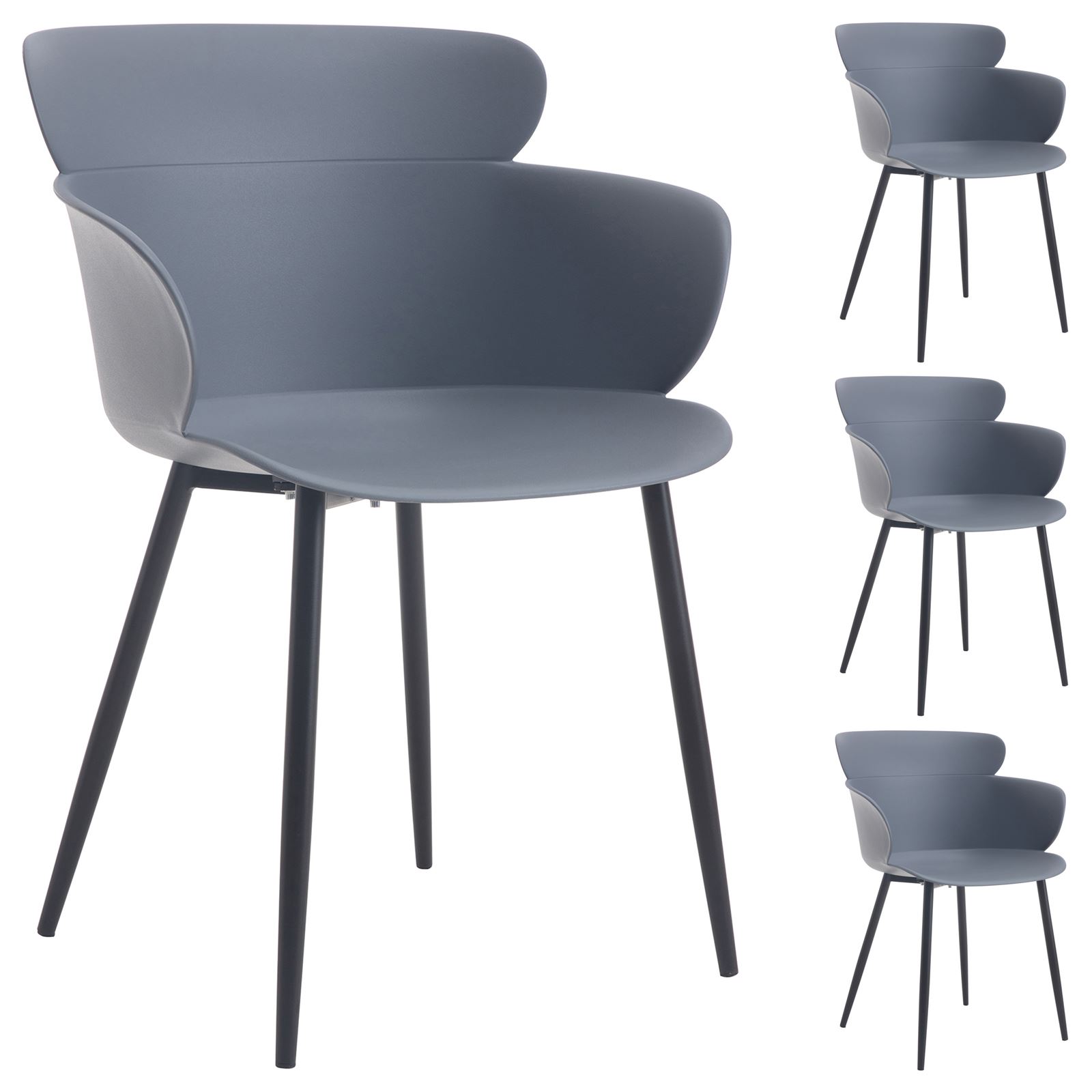 Dark Grey Polypropylene ArmChair With Metal Feet