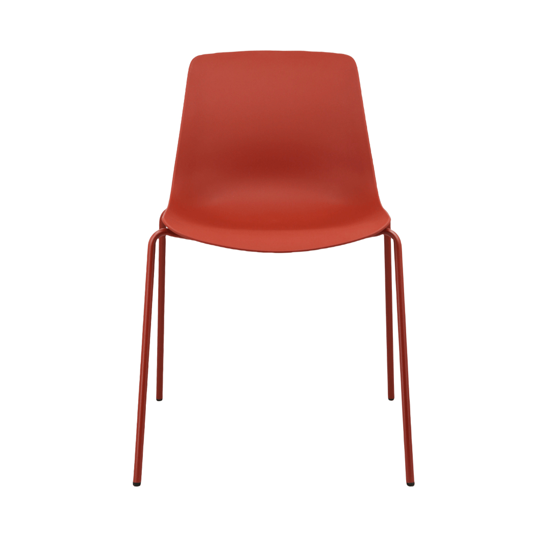 Orange Plastic Armless Chair with Metal Legs – Vibrant Stackable Seating for Commercial Spaces