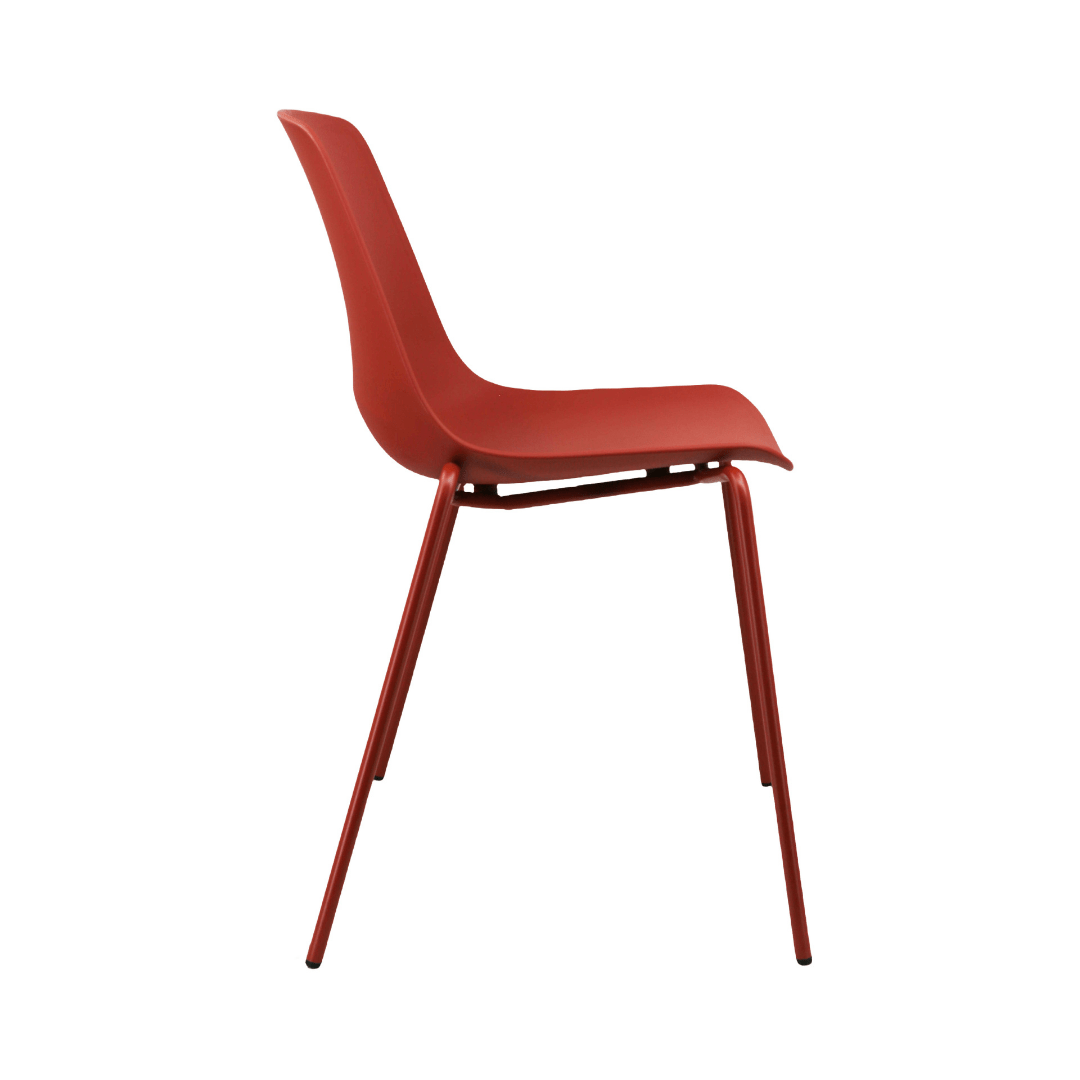 Orange Plastic Armless Chair with Metal Legs – Vibrant Stackable Seating for Commercial Spaces