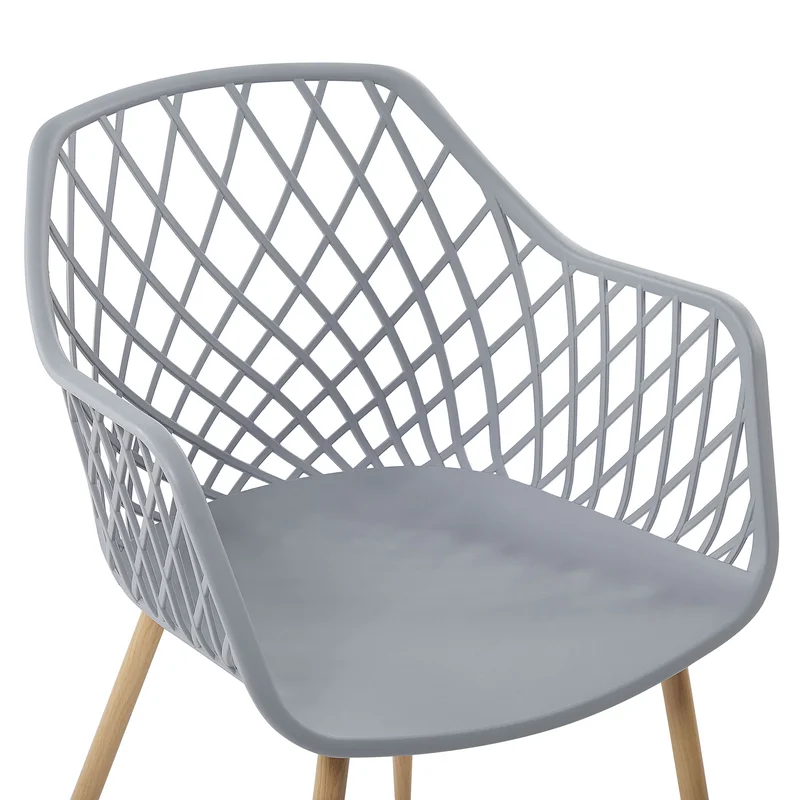 Light Grey Plastic Net Armchair With Metal Feet-PP Chair