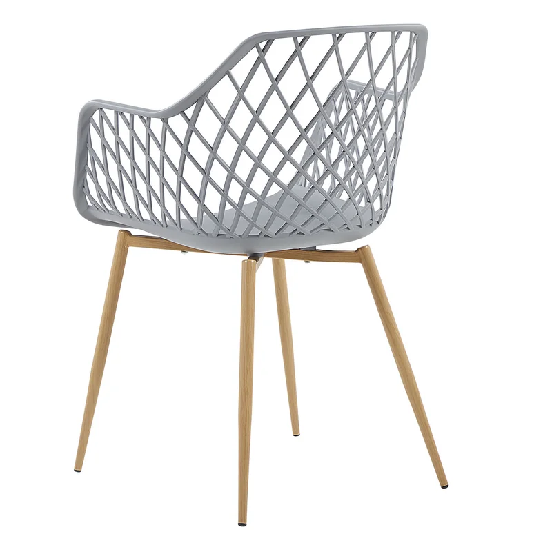 Light Grey Plastic Net Armchair With Metal Feet-PP Chair