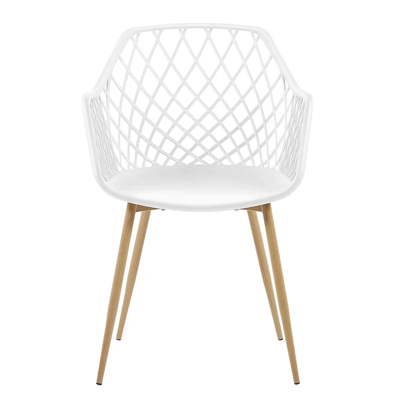 White Plastic Net Armchair With Metal Feet-PP Chair