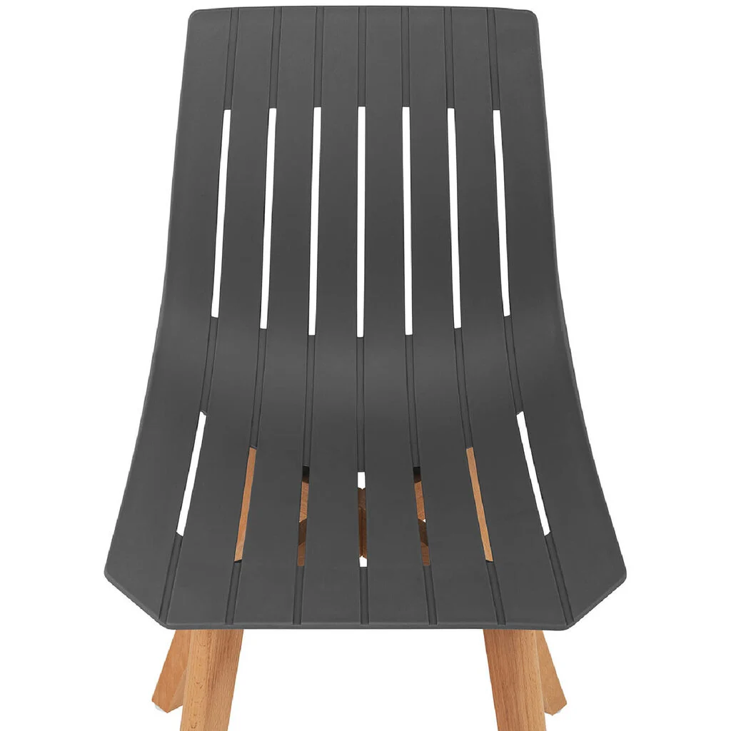Dark Grey Plastic Dining Chair With Wood Legs-PP Chair