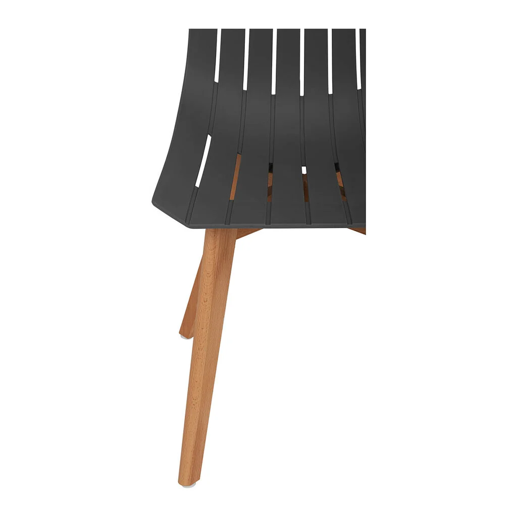 Dark Grey Plastic Dining Chair With Wood Legs-PP Chair