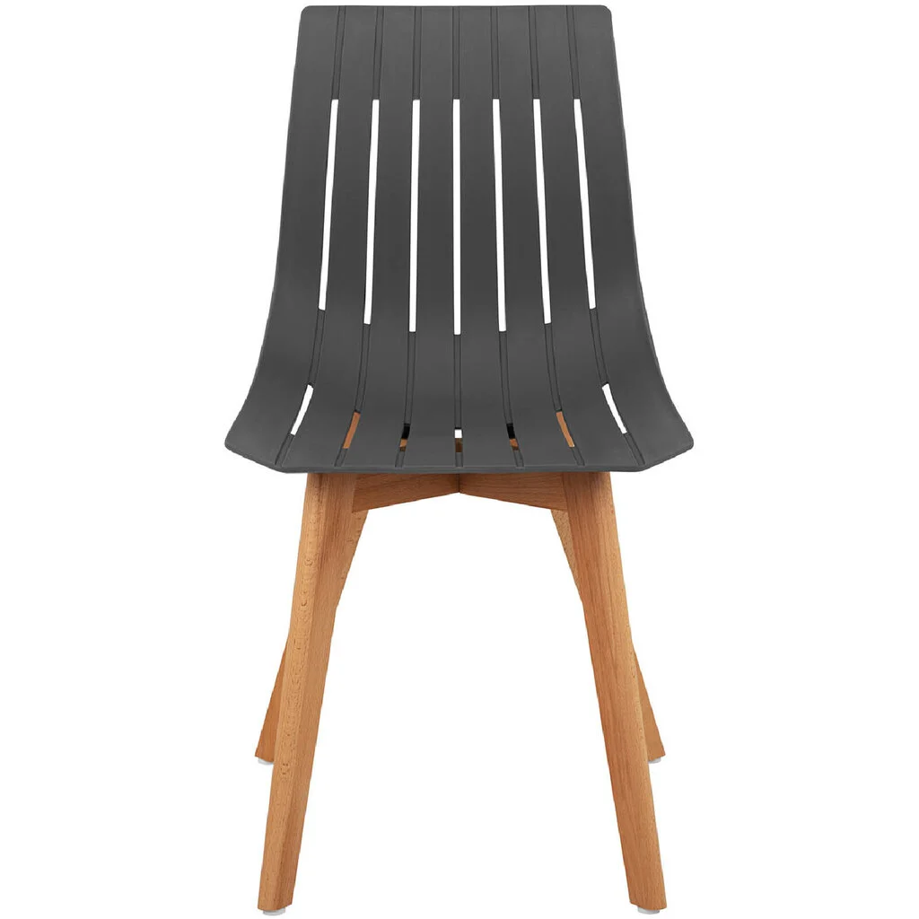Dark Grey Plastic Dining Chair With Wood Legs-PP Chair