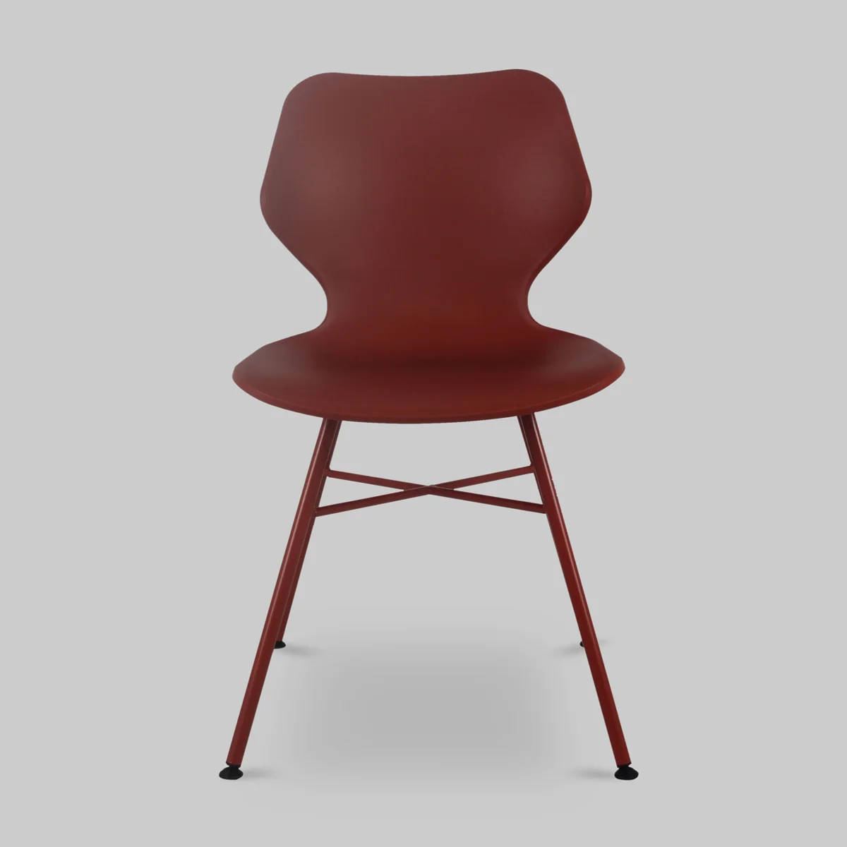 Deep Red Plastic Chair With Cross Metal Feet-PP Chair