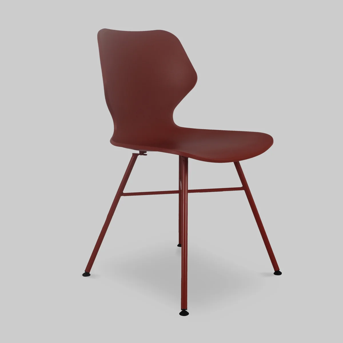 Deep Red Plastic Chair With Cross Metal Feet-PP Chair