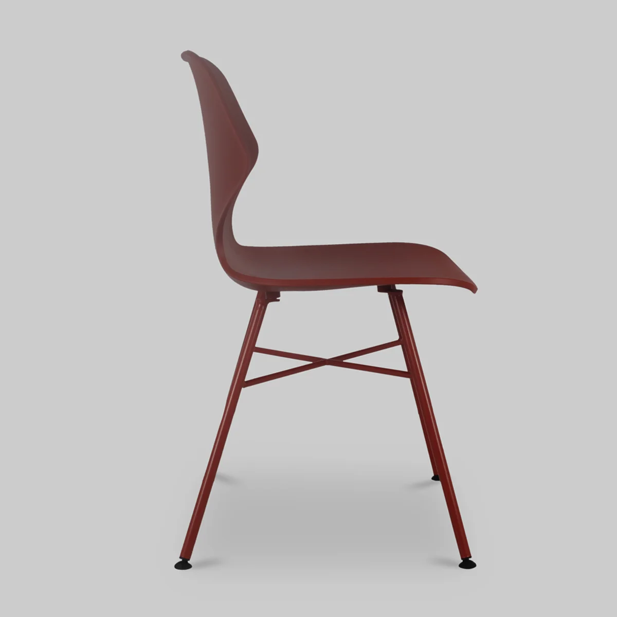 Deep Red Plastic Chair With Cross Metal Feet-PP Chair