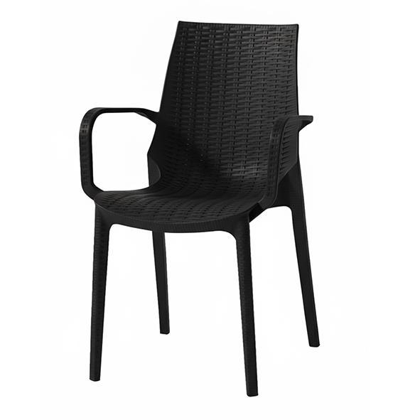 Faux Rattan Monobloc PP Plastic Armchair, Stackable Hospitality Dining Chair for Patio & Restaurant