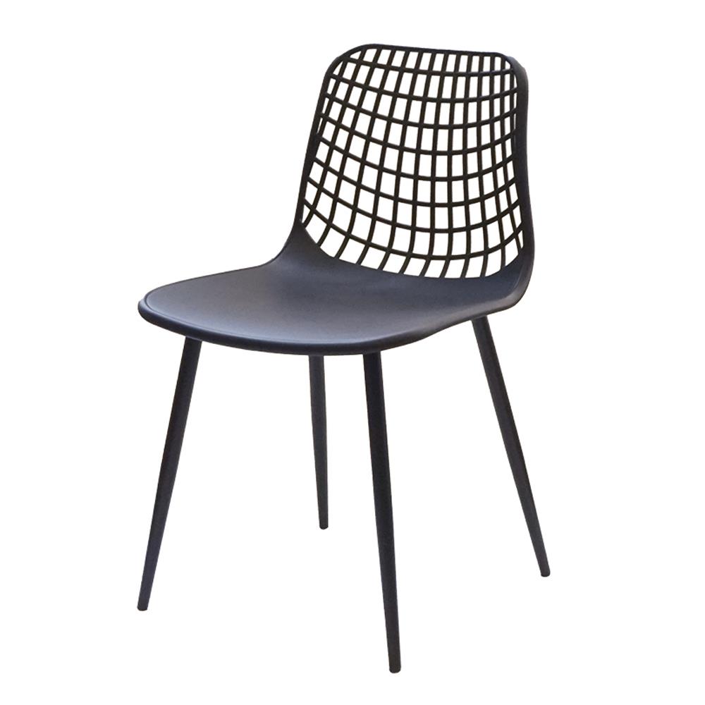 Hollow Out Backrest Grey Plastic Chair With Metal Legs