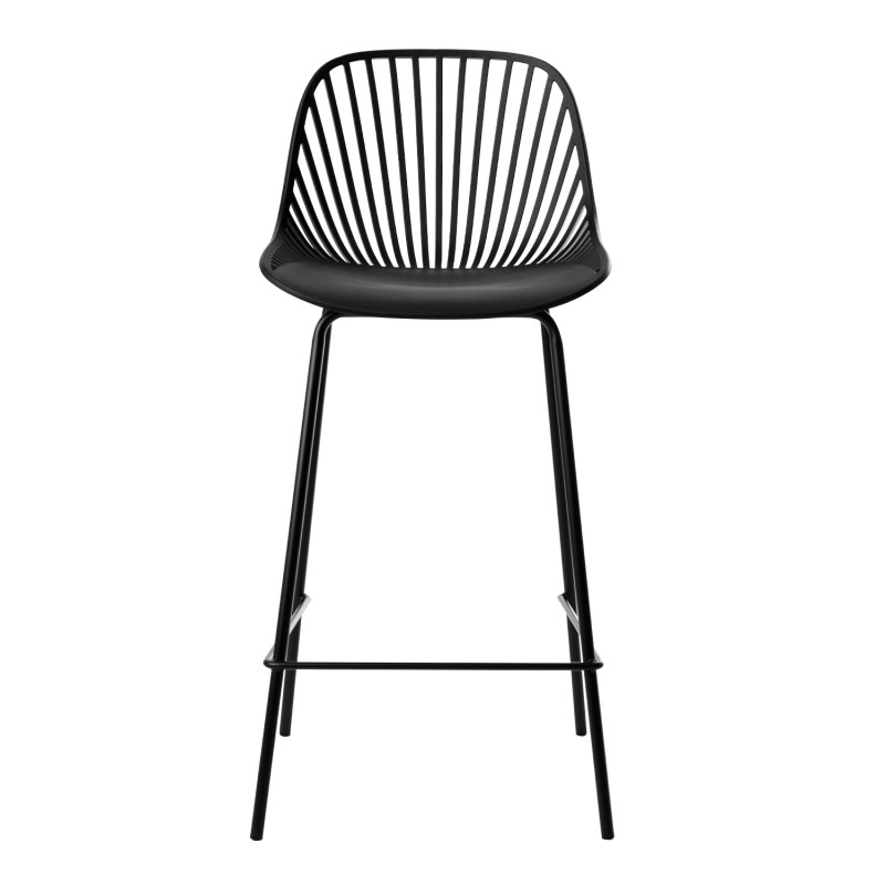 Black Polypropylene Bar Stool with Spray-Finished Metal Base