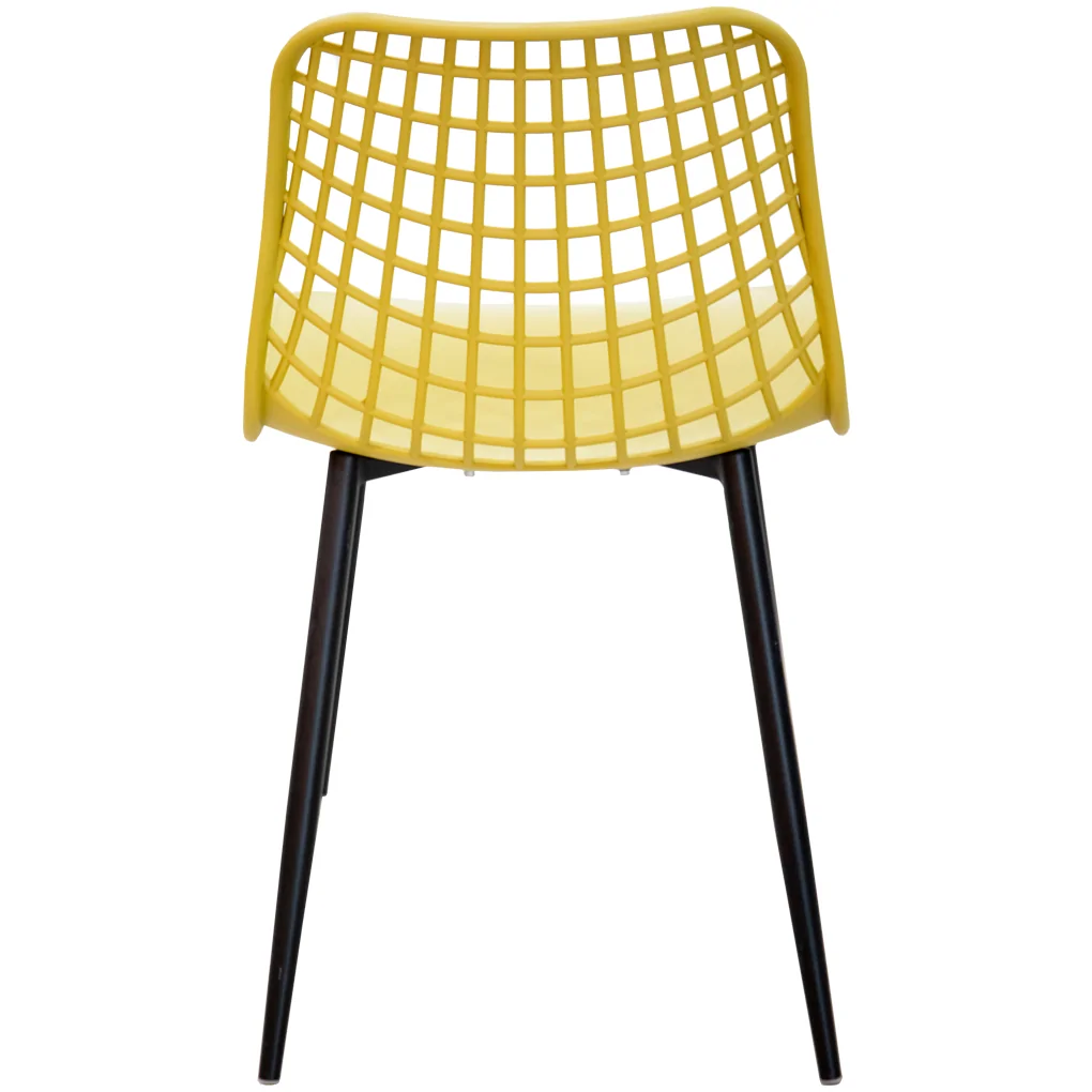 Hollow Out Backrest Yellow Plastic Chair With Metal Legs