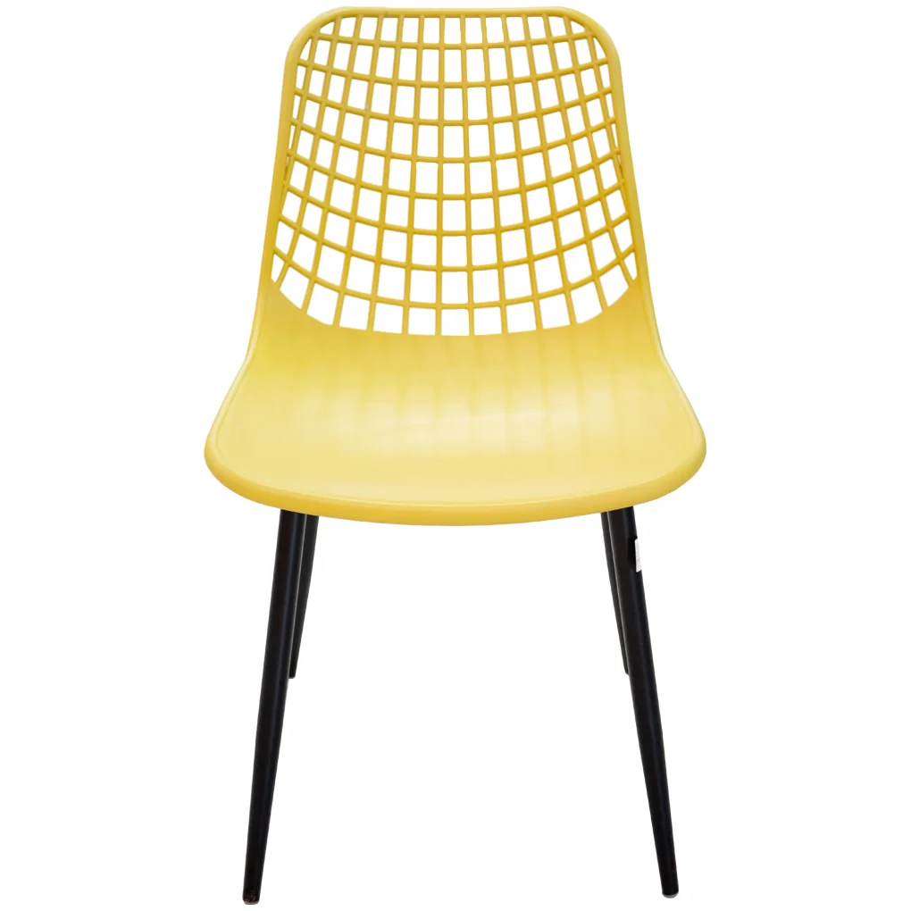 Hollow Out Backrest Yellow Plastic Chair With Metal Legs