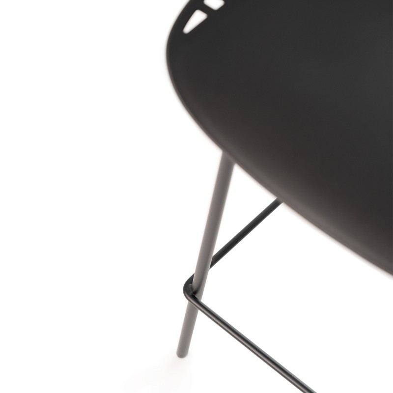 Black Polypropylene Bar Stool with Spray-Finished Metal Base
